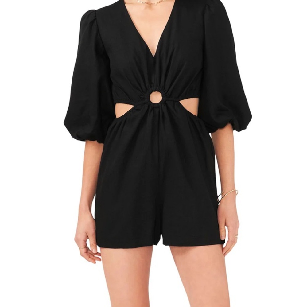 1 State Chic Black Cutout Linen Romper Size #summer #party